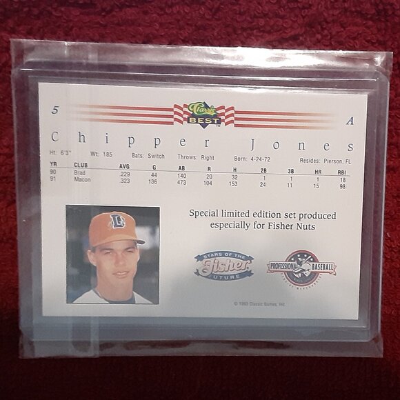 Chipper Jones - 1992-93 Classic Best Fisher Nuts Stars Of The Future – Card No.5 - Picture 2 of 2